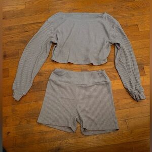 Ribbed Two-Piece Lounge Set in Taupe